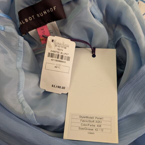 Talbot Runhof Grecian Blue One Shoulder Draped Gown Floral Embellishments Sz 12 - Picture 12 of 15